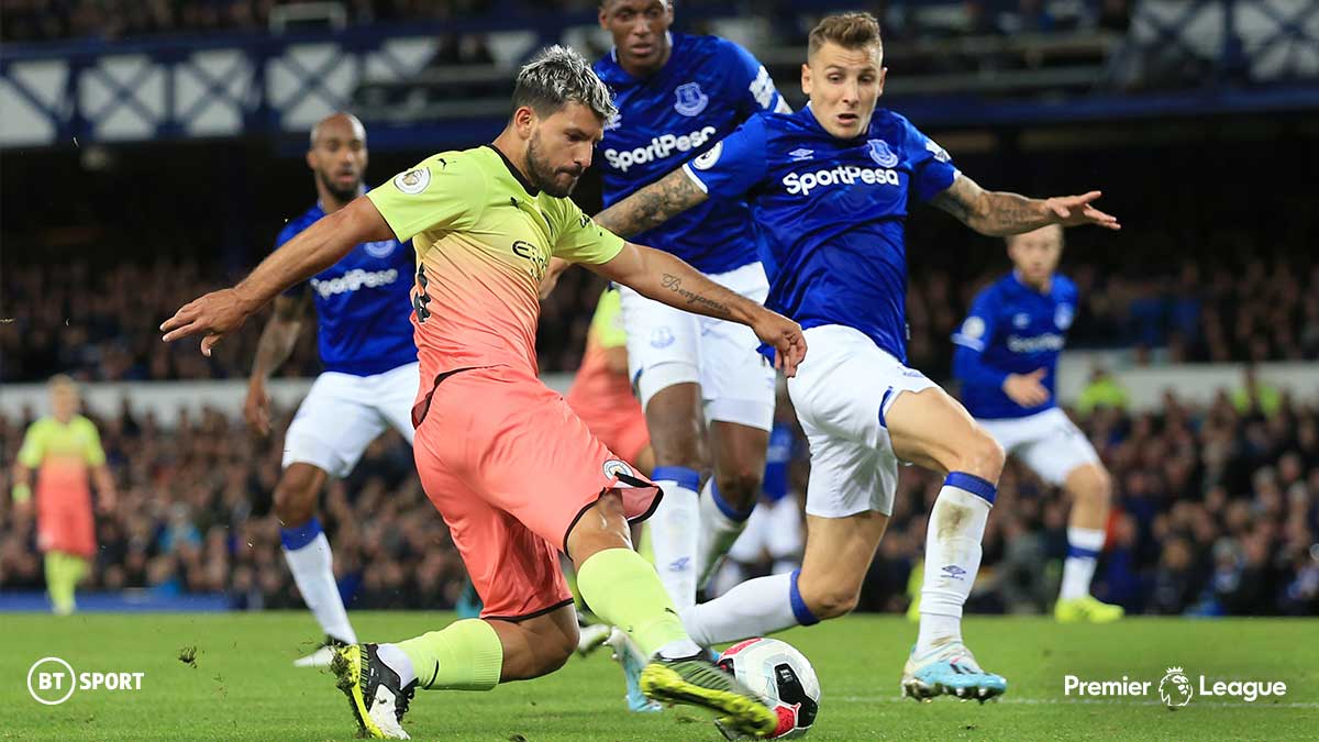 Manchester City playing against Everton in the Premier League