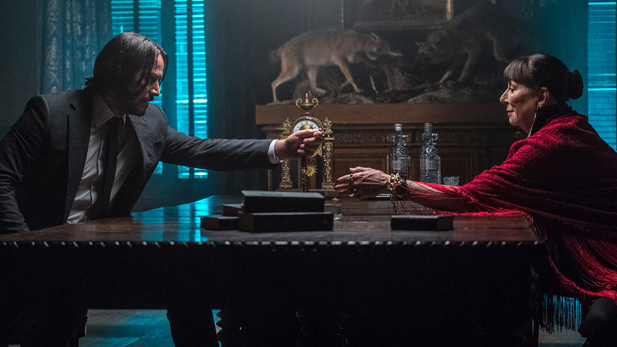 Keanu Reeves and Anjelica Huston in John Wick: Chapter 3 – Parabellum