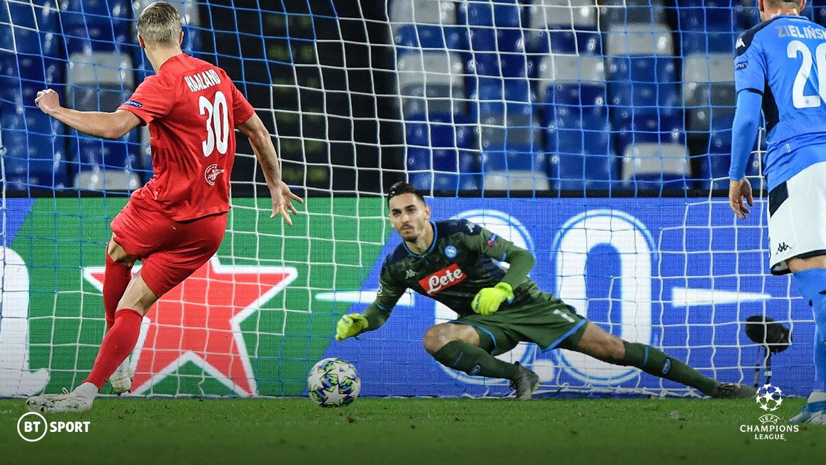 Erling Braut Håland scoring for Red Bull Salzburg