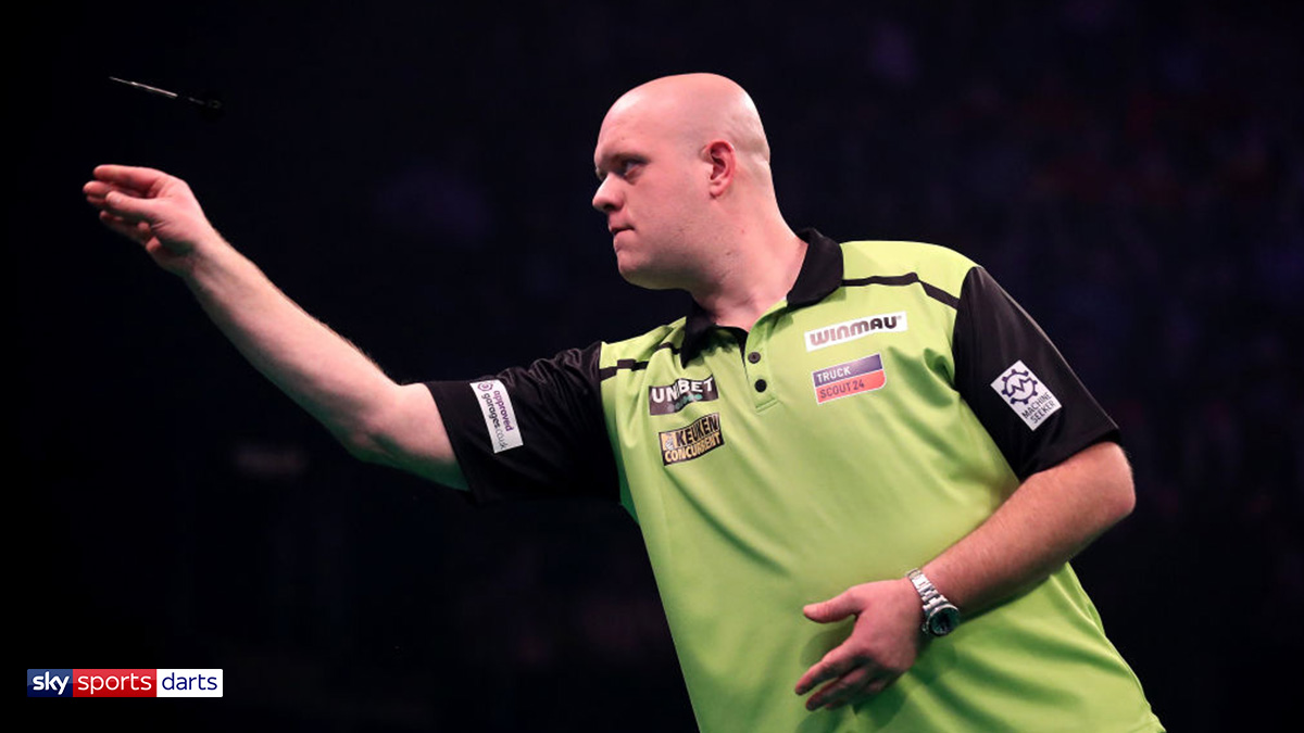 Michael van Gerwen of the Netherlands playing darts