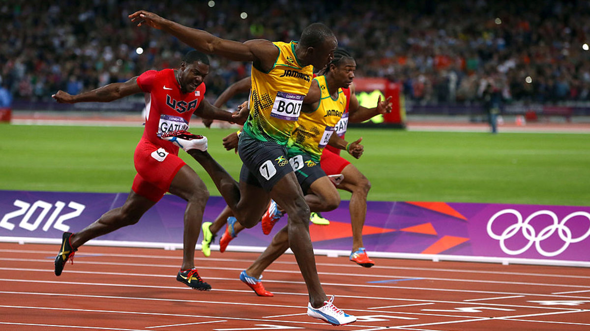 Usain Bolt wins the men's 100 metres final at the London 2012 Olympic Games