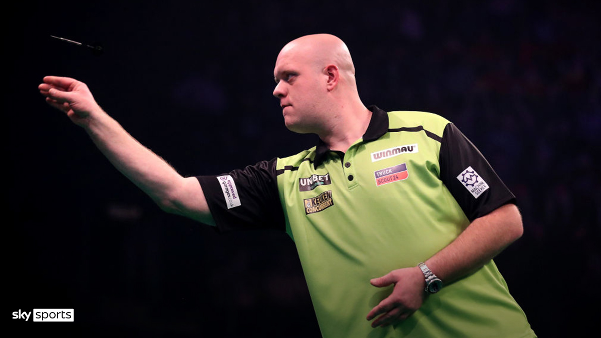 Michael van Gerwen of the Netherlands playing darts