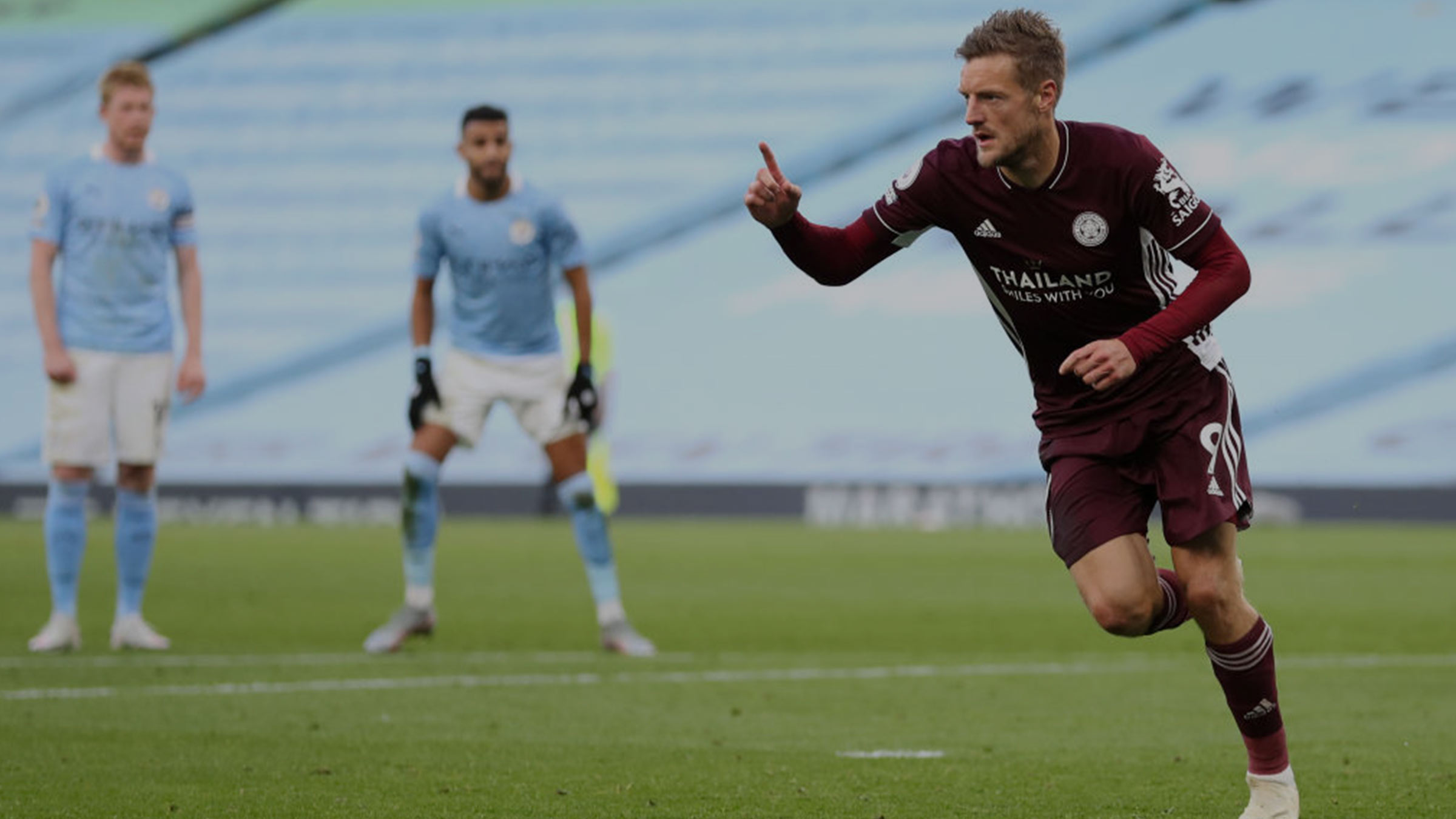Leicester City striker Jamie Vardy after scoring against Manchester City in the Premier League