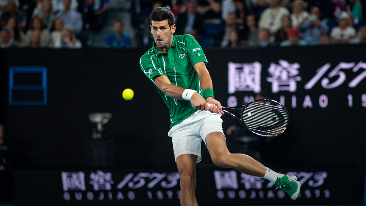 Novak Djokovic playing at the 2020 Australian Open