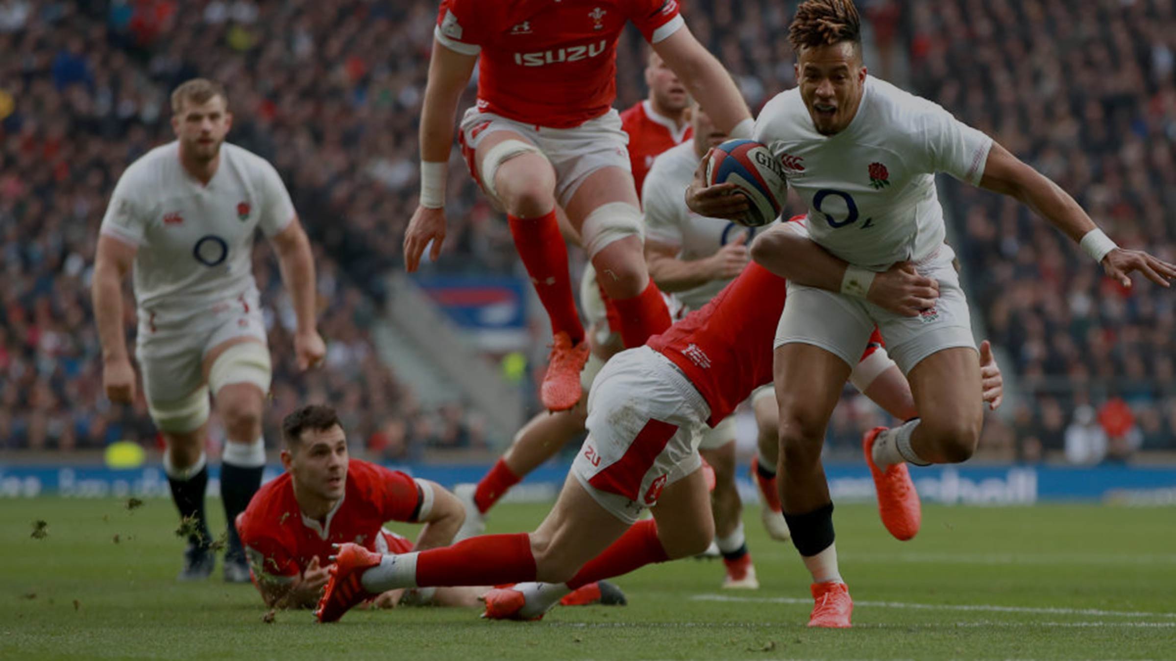 England’s Anthony Watson playing against Wales during the 2020 Guinness Six Nations