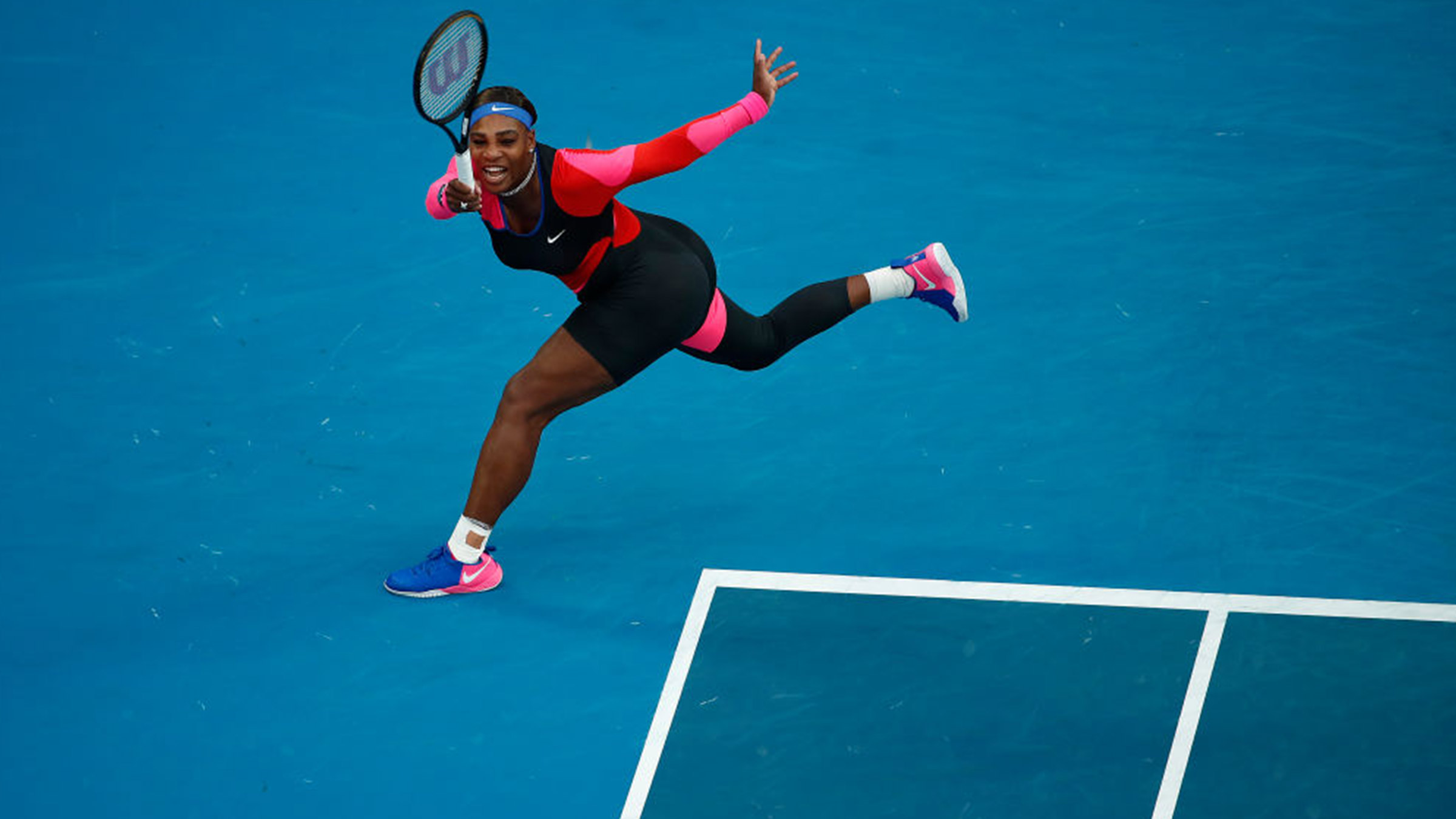 Serena Williams playing at the 2021 Australian Open tennis tournament