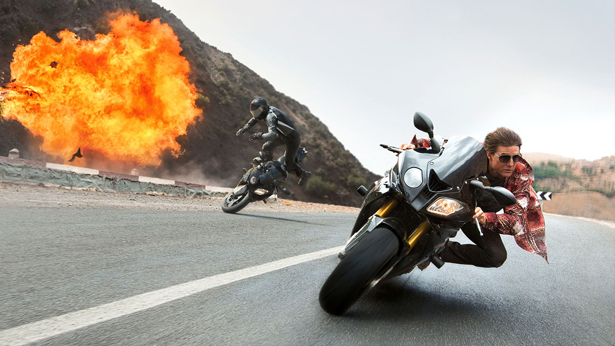 Mission: Impossible star Tom Cruise riding a motorbike