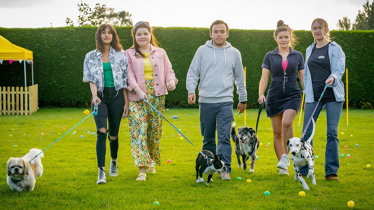 The cast of series 4 of The Syndicate on BBC One walking dogs