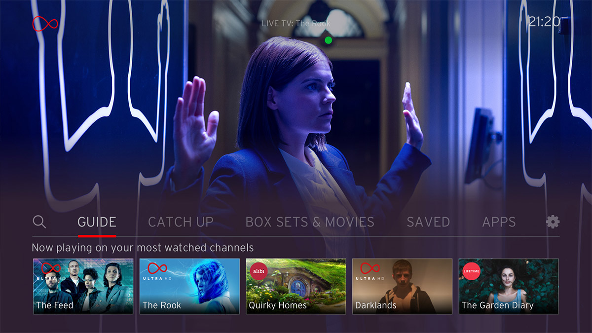 Virgin Media TV 360 guide home page
