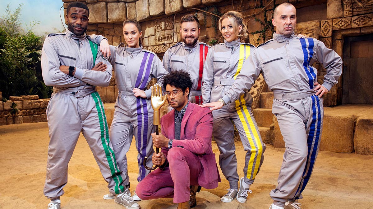 The Crystal Maze contestants with host Richard Ayoade