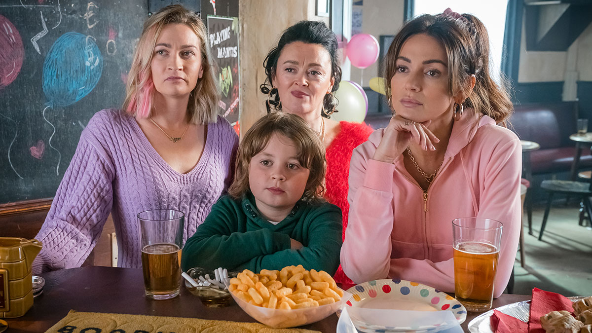 Joanna Higson, Jude Riordan, Bronagh Gallagher and Michelle Keegan in Brassic series 3