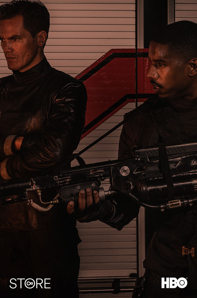 Michael Shannon and Michael B. Jordan in Fahrenheit 451