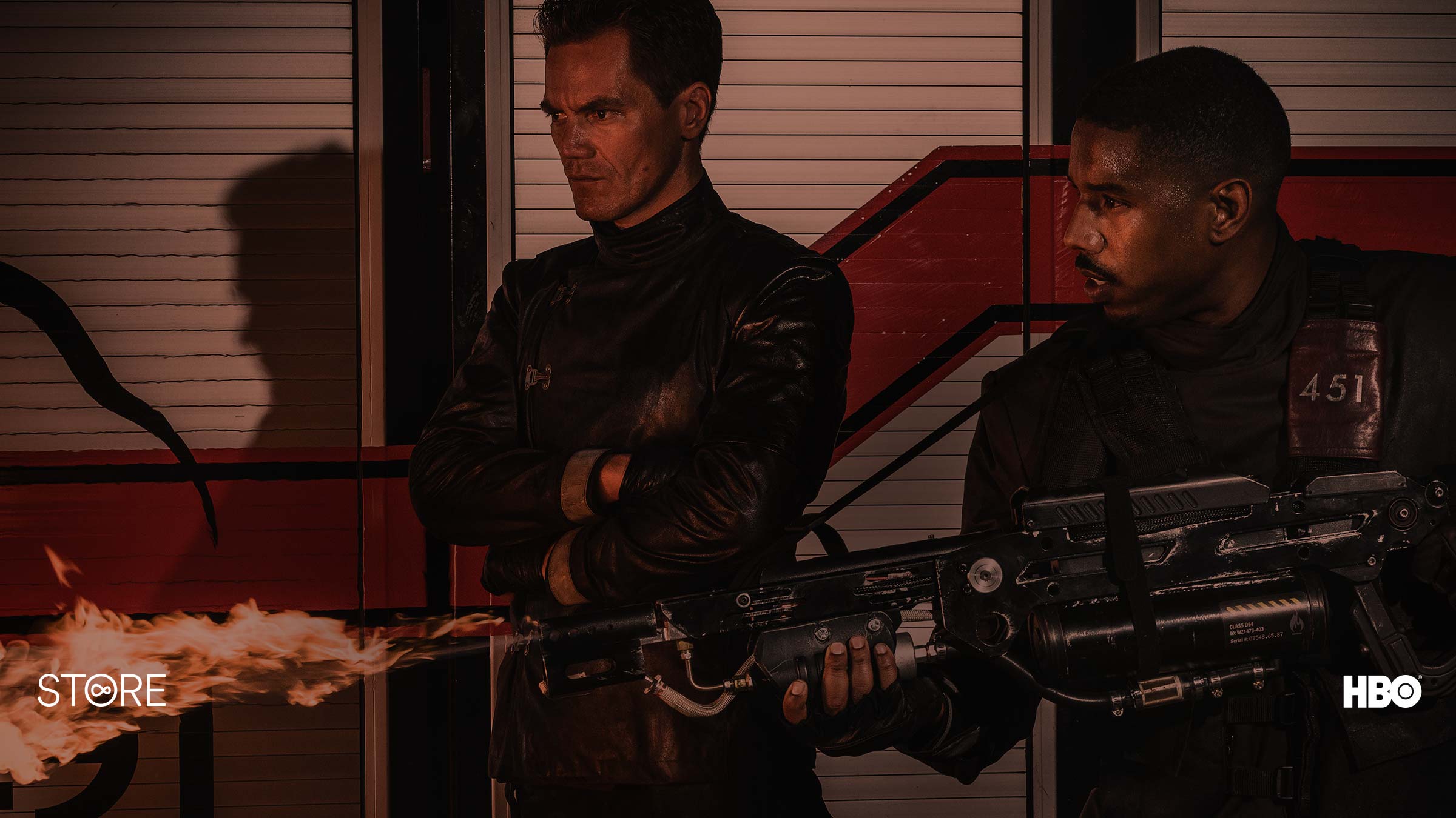 Michael Shannon and Michael B. Jordan in Fahrenheit 451