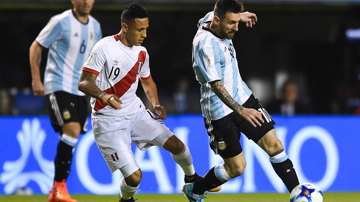 Lionel Messi playing for Argentina against Peru