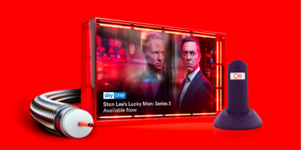 Image of a broadband cable, a TV and a Home phone.